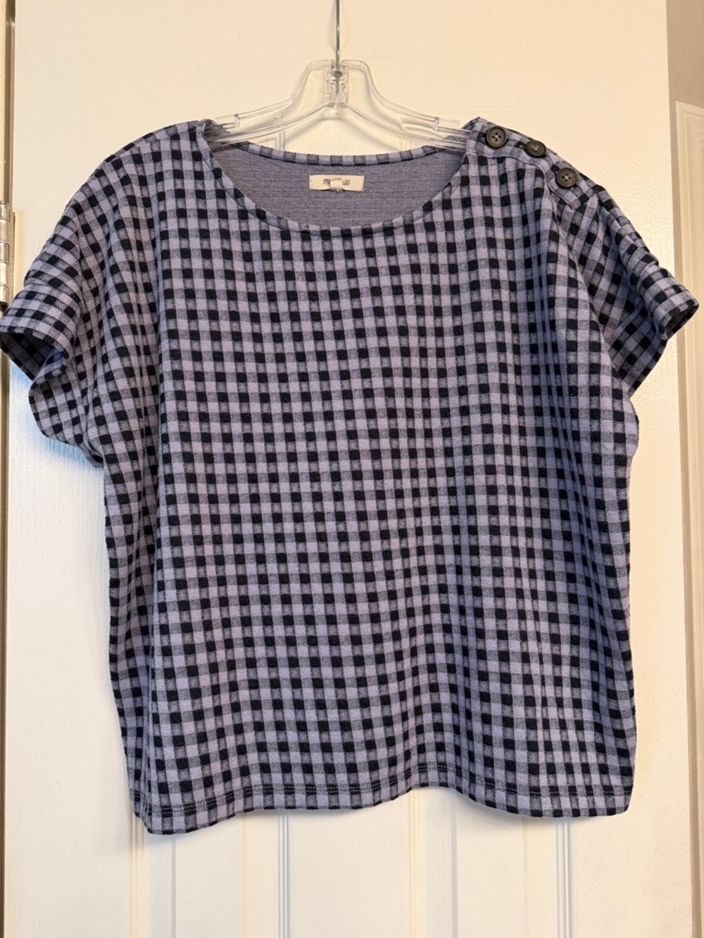 Madewell Gingham Short-Sleeve Boxy Top in Blue/Lavender